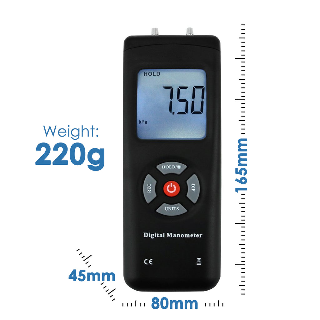 MATK-186 Digital Manometer Professional Handheld Air Vacuum/ Gas Pressure Gauge Meter 11 Units-Tekcoplus Ltd.