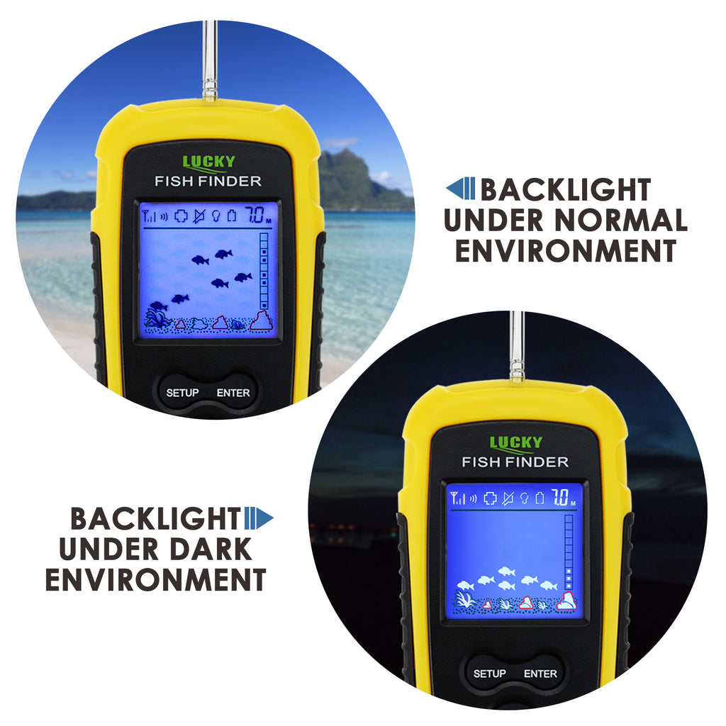 LUCKY Portable Fish Finder Sonar, TN/Anti-UV LCD Display LED Backlight for  Night Fishing, Wired w/Alar…