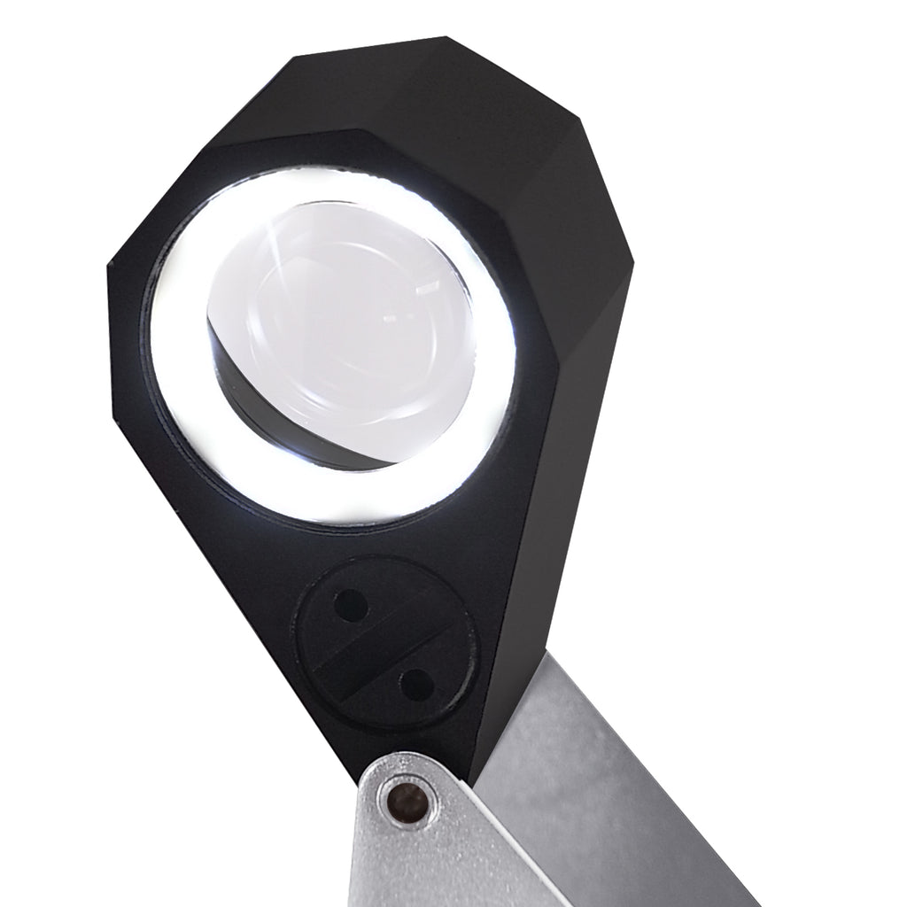 Gain Express 20X 21mm Loupe Jeweler Magnifier LED UV Triplet Lens Magnifying Gem Optical Tool Foldaway Pocket Black Frame for Inspecting Diamonds
