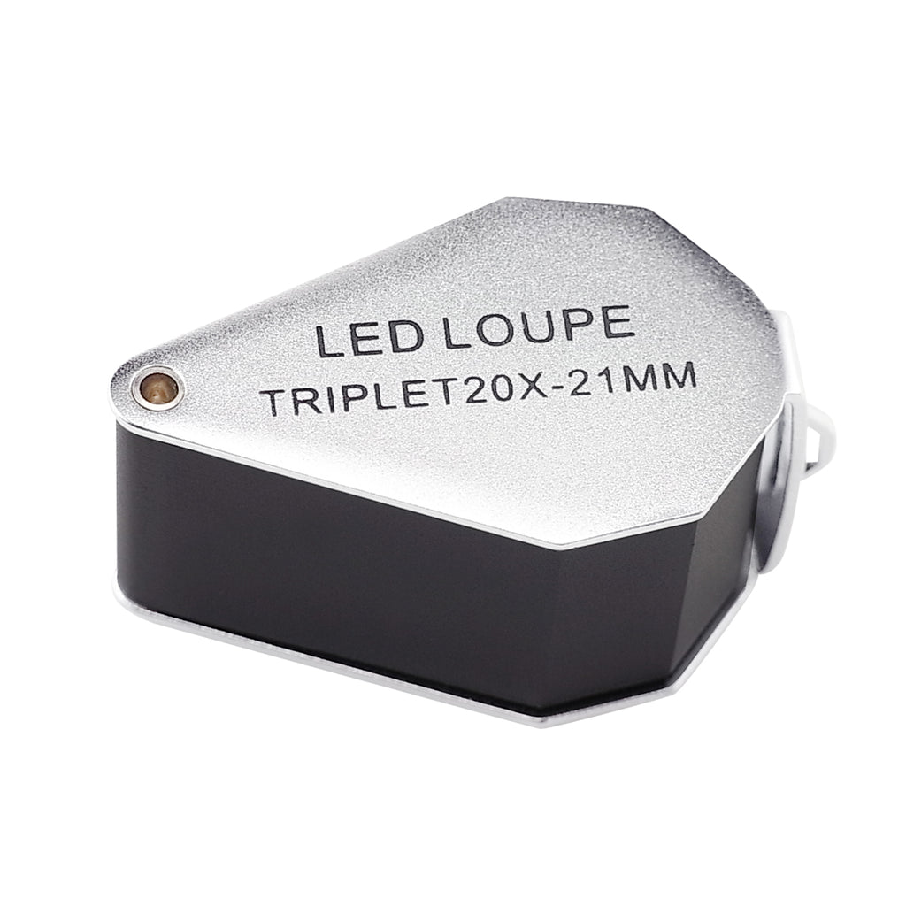 Jewelers Loupe Triplet Glass Lens 6 LED/UV Lighted , 21 mm, 10X,  Silver-Black