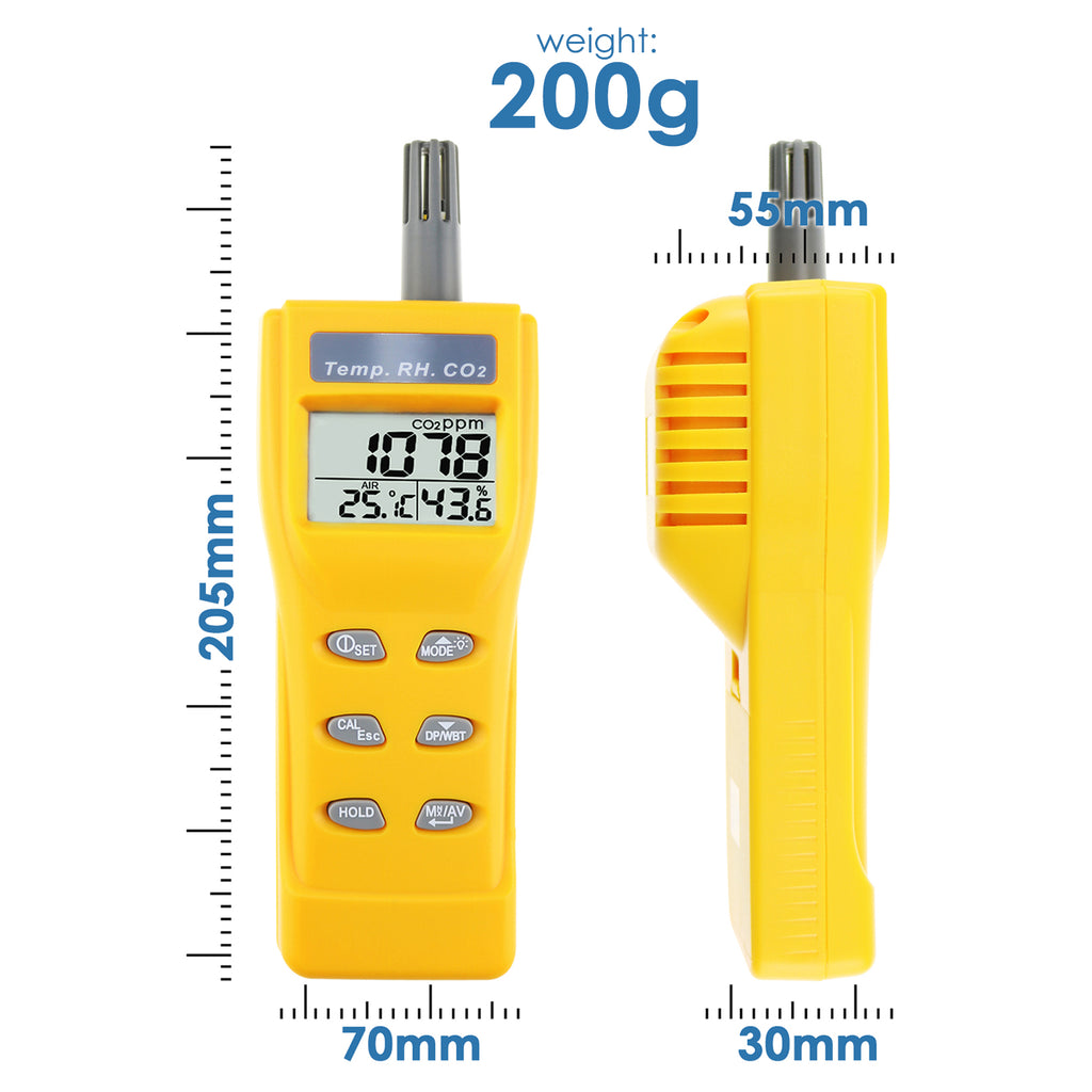 COTK-57_CD_ADAPTOR Portable Digital Carbon Dioxide Temperature Humidity Tester with CD & Cable Data logger 9999ppm NDIR Sensor CO2 Monitor Wet Bulb, Dew Point IAQ Detector