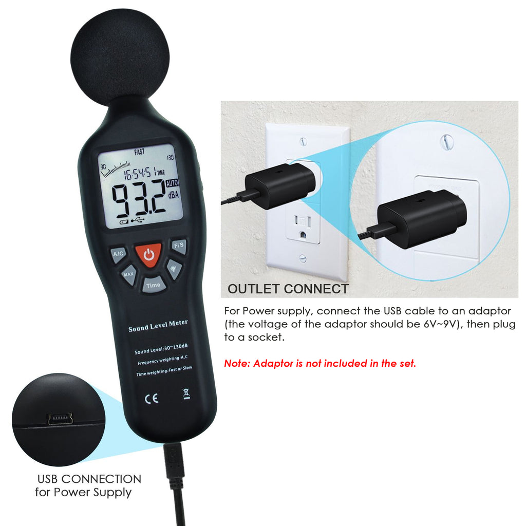 MESTEK Decibel Meter Sound Level Meter Digital SPL Meter 30-130dB