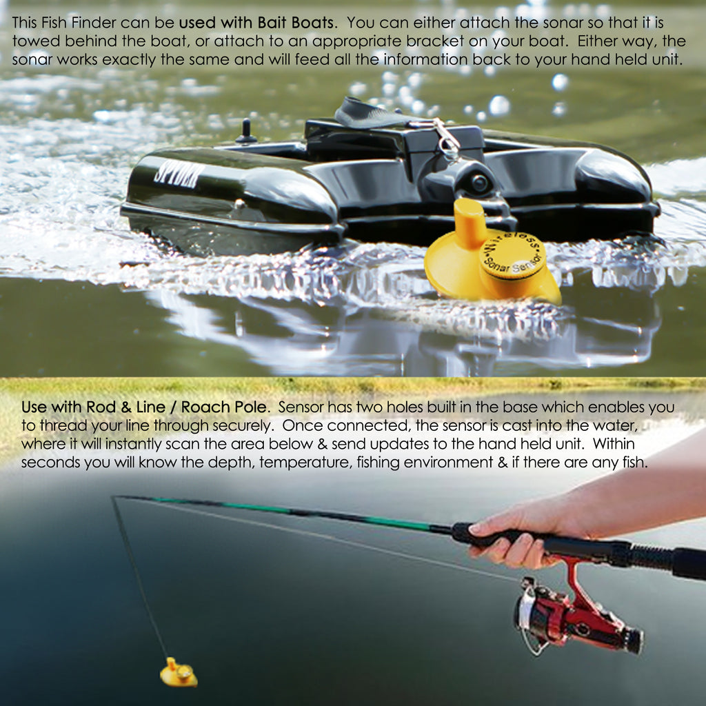 used fish finders near me FFW-718BLK Lucky Wireless Fish Finder Locator with 45m (135ft) Depth & 120m (400ft) Wireless Range