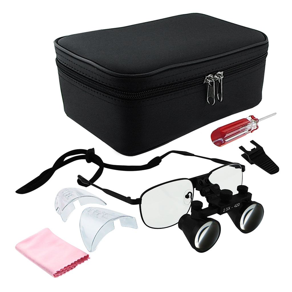 2.5X Magnification Dental Loupes, Galilean Style Binocular, 100mm Field of  View + 90mm Depth of Field + 420mm Working Distance, Flip-Up Function