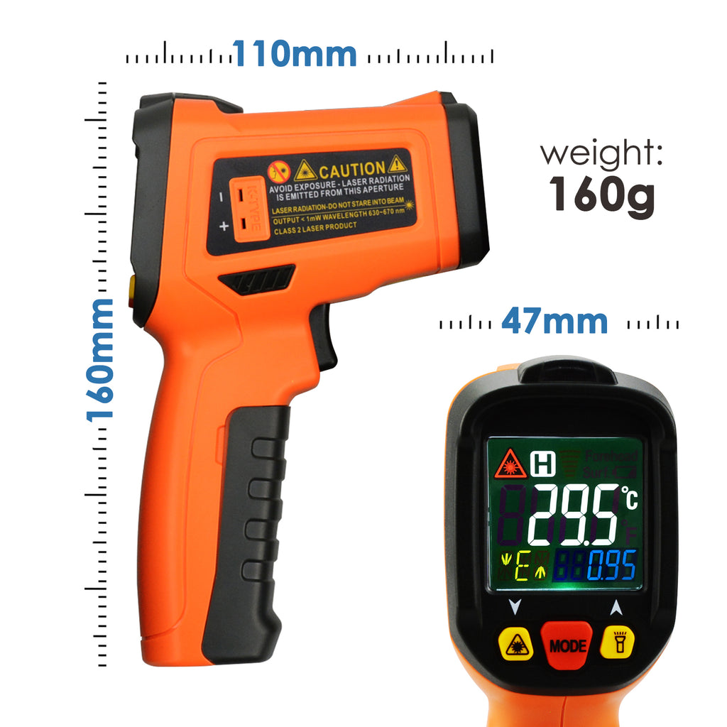 THTK-222 Digital Infrared Laser Thermometer K-Type Thermocouple -50~800°C / -58~1472°F Color Display