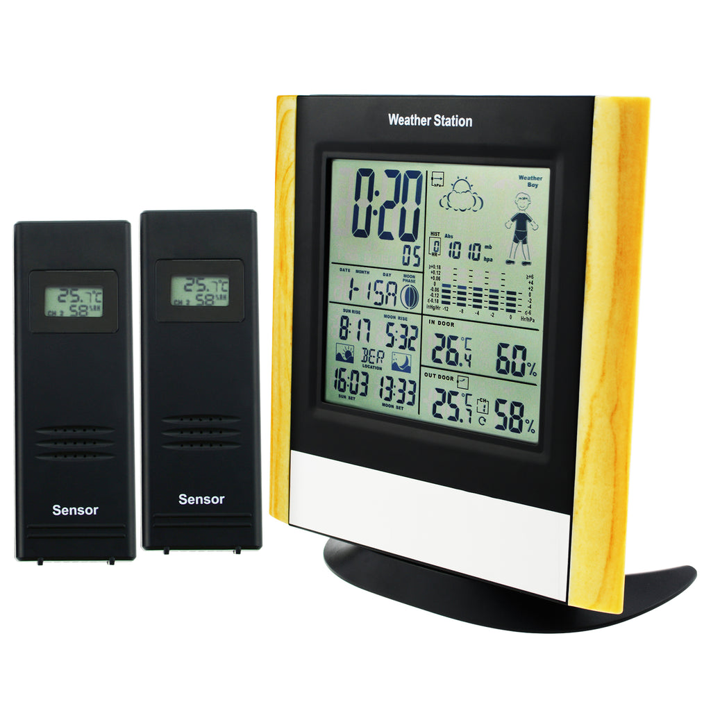 WSTK-32_2S Wireless 2 Sensors Weather Station WWVB or DCF Radio Controlled Clock Thermometer-Tekcoplus Ltd.